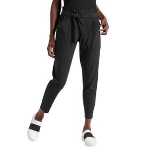 Athleta Skyline Pant Paperbag Waist Stretch Tapered Cropped Black Womens Size 6